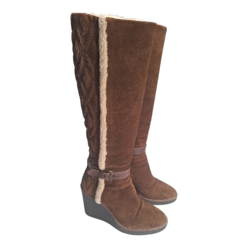 Aquatalia Brown Suede Over the Knee Boots Faux Fur Quilted Size 8